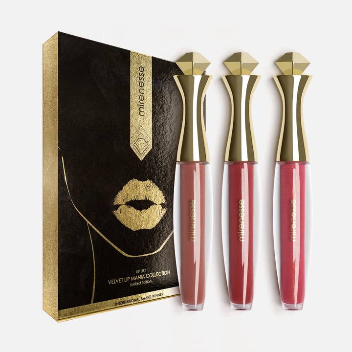 Rose Glossy Velvet Lip Plumper 3pce Full Size Kit for wholesale by Mirenesse