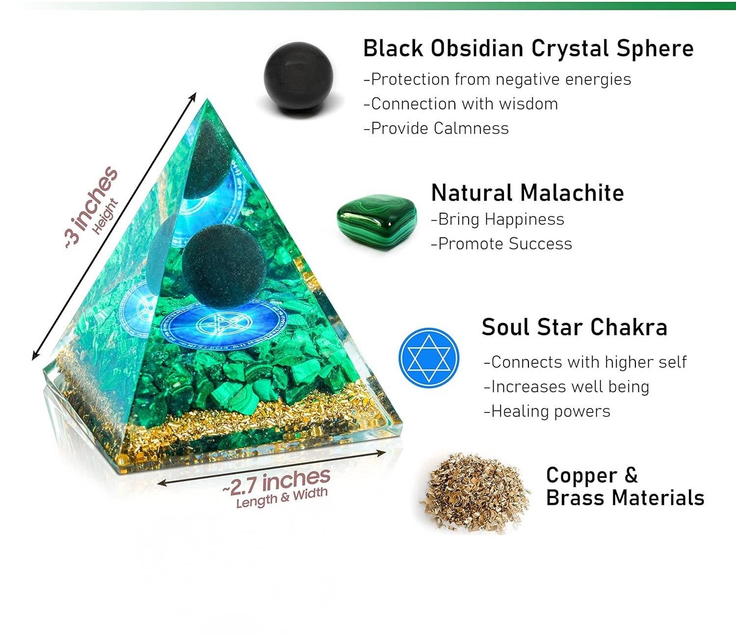 VPS Stones Inc. – wholesale Spiritual stone/crystal – Malachite Black Obsidian Ball Orgonite Pyramid1