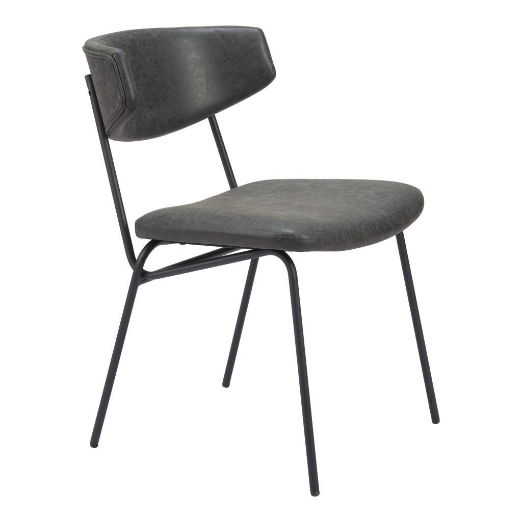 HomeRoots - Wholesale Chair - Set of Two Gray and Black Upholstered Faux Leather Open Back Dining Side Chairs3