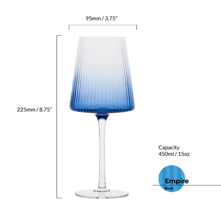 The DRH Collection BV - Wholesale Wine Glass - Set of 2 Empire Blue Wine Glasses - Red and White Wine3