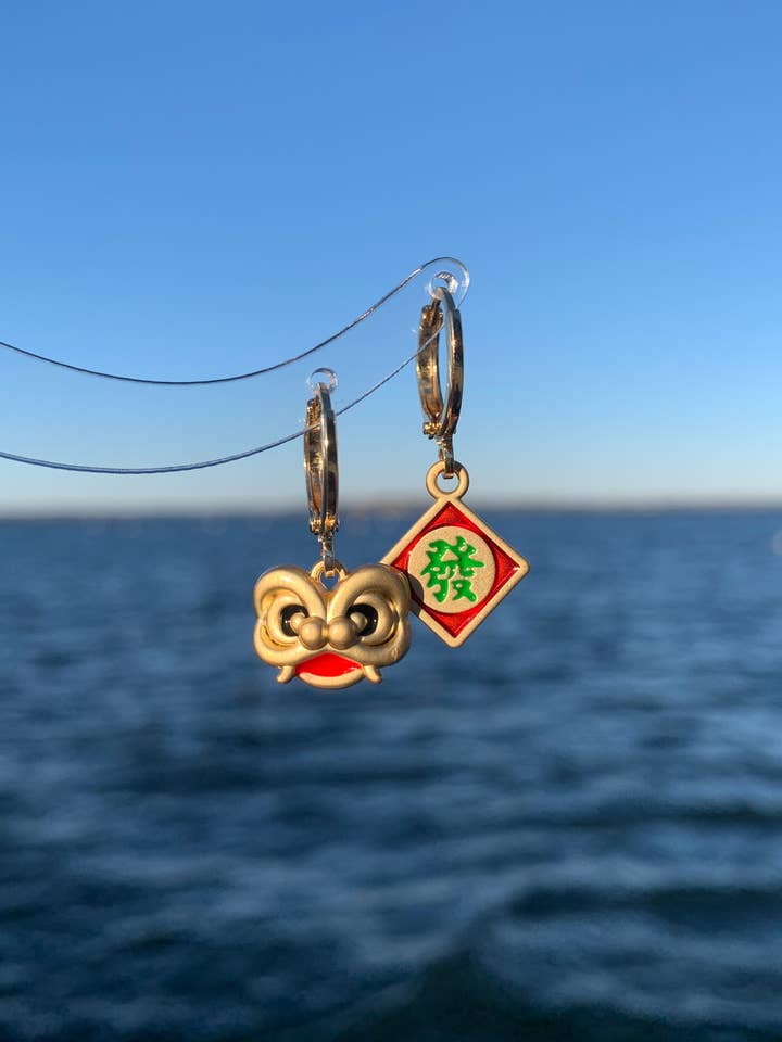 Unique Lunar New Year Lion Dance Earrings for wholesale by HolyGuacamolly