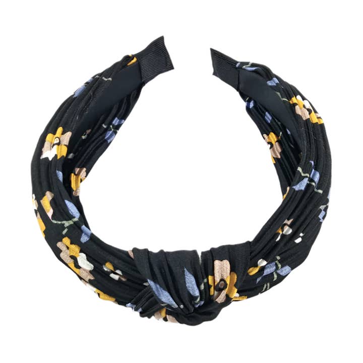 Schwarzer Haarband/Stirnbandstoff, Haarband mit Blumenknoten für den Großhandel von Fleur de lys collections