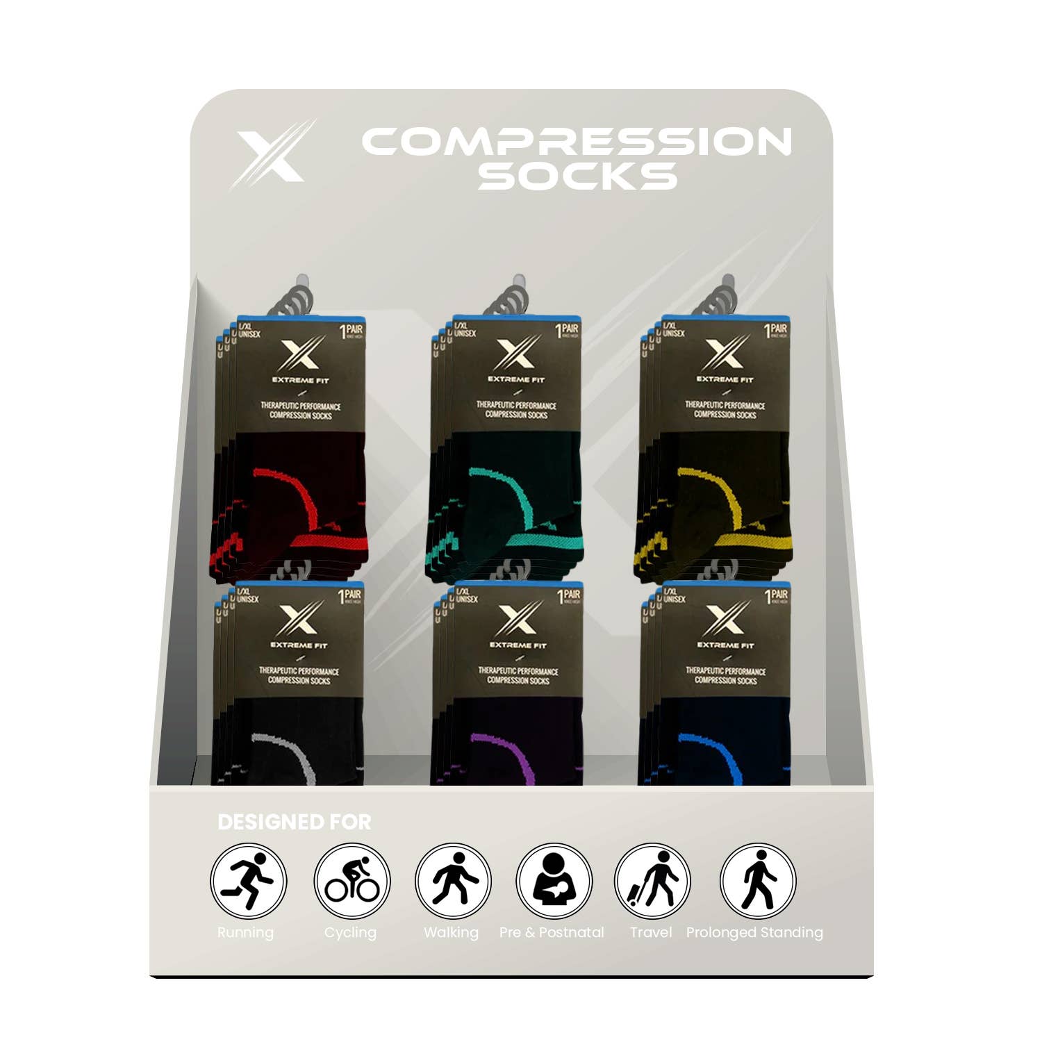 The American Gift Company (TAGCO) - Wholesale Socks - Unisex - COMPRESSION SOCKS WITH FREE DISPLAY (24-PAIRS)