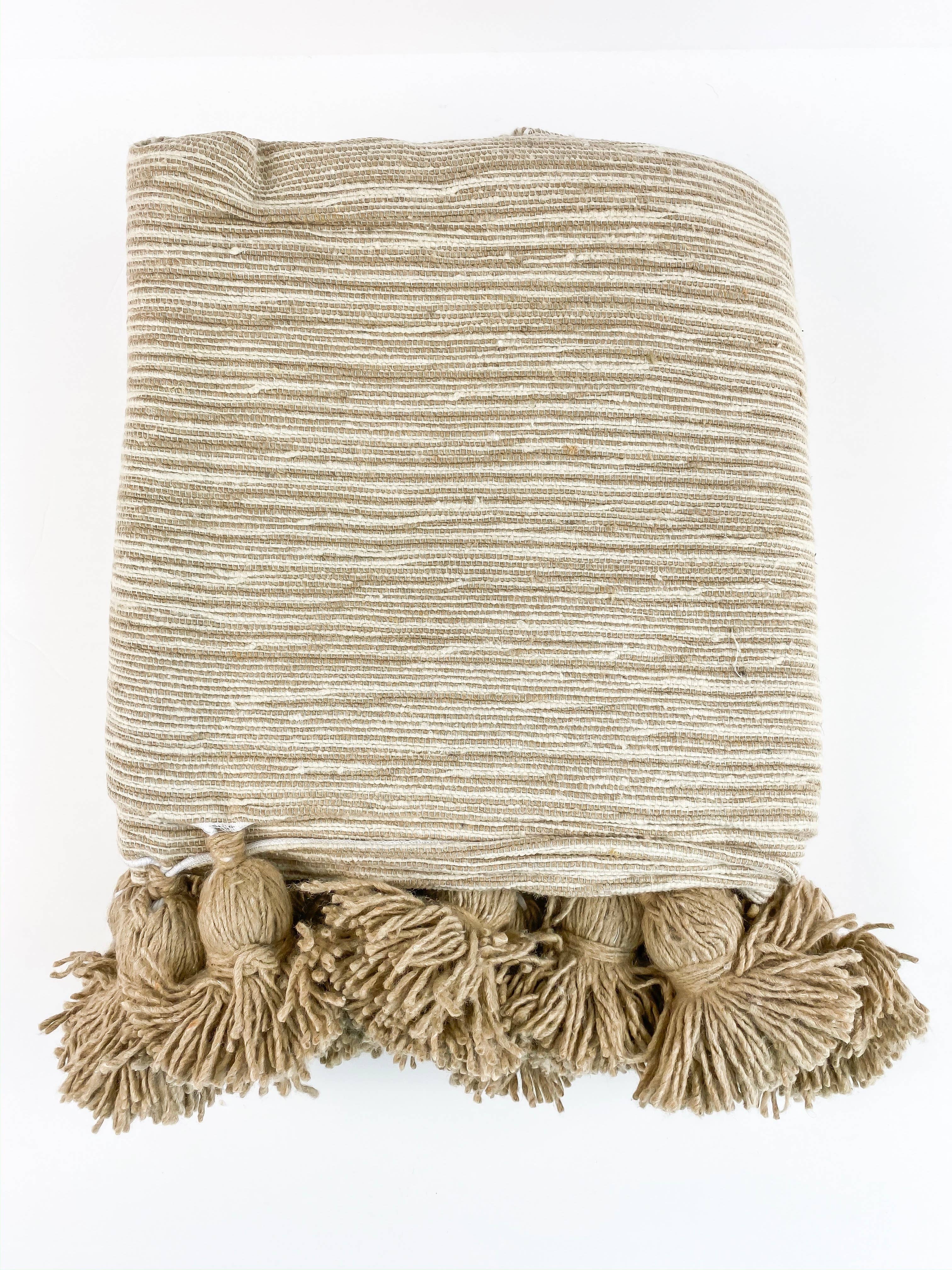 Eclectic Collective - Wholesale Throw Blanket - Pom-Pom Blanket in Tan/Cream2