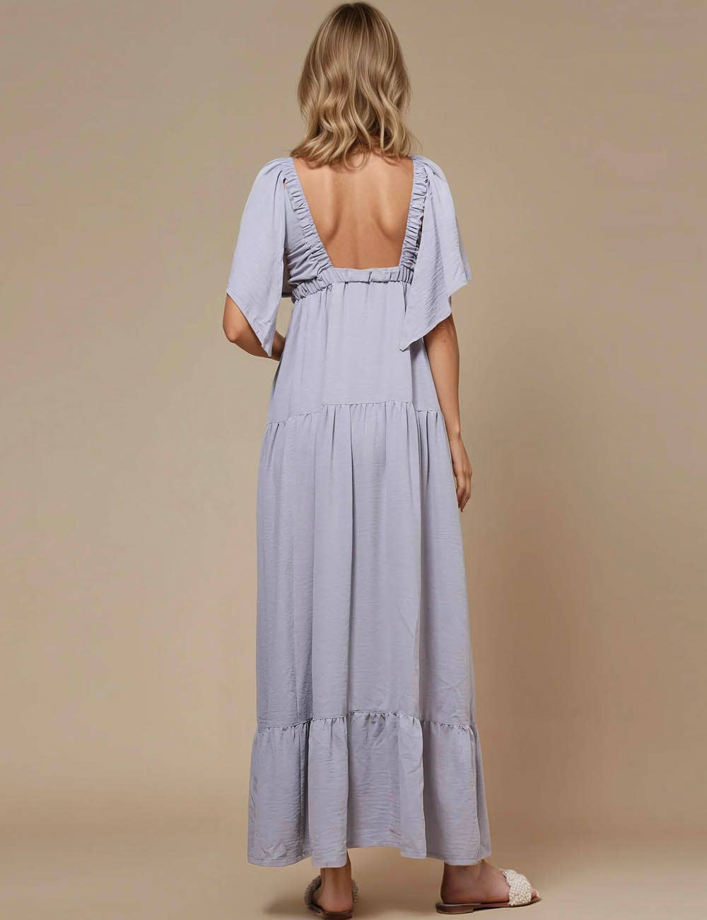 Sweetkama - Vente Robe – femme - Robe maxi unie décolleté en V et dos nu SKD15321