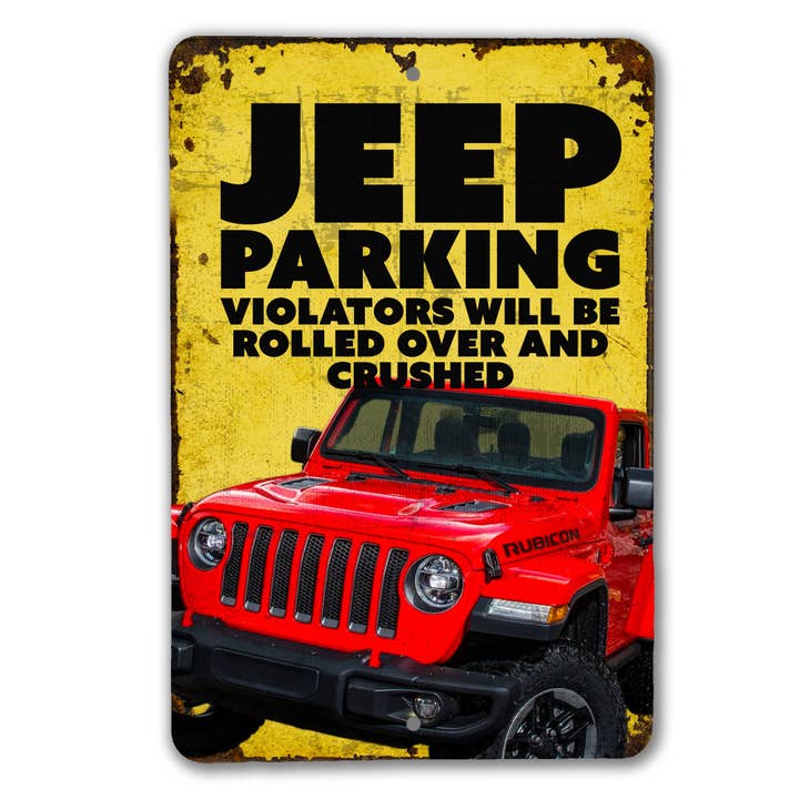 Jeep Parking Sign - Red Jeep for wholesale by Real Cool Stickers & Stuff