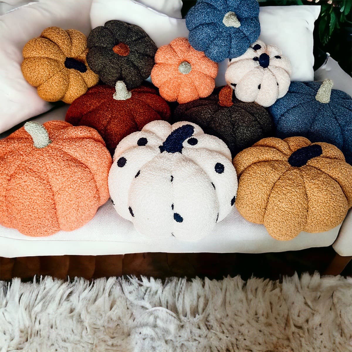 Gia Roma - Wholesale Decorative Tabletop Object - Neutral Fall + Halloween Home Decor, Cute Cotton Pumpkins BW24