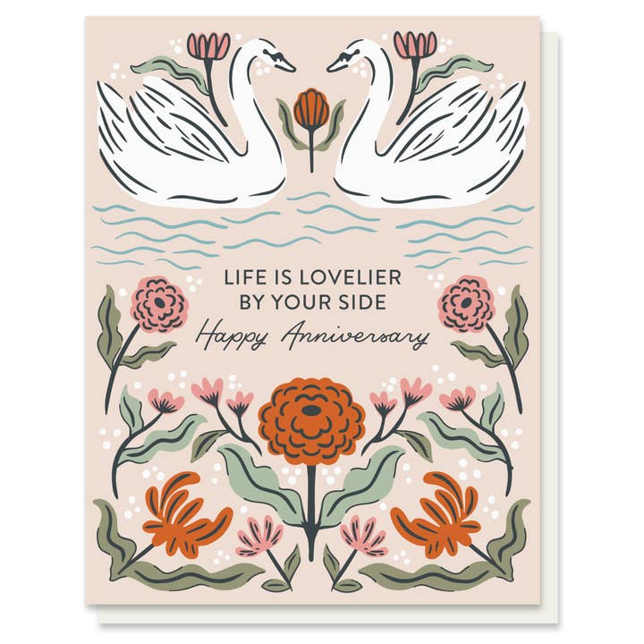 Anniversary Swans Romantic Illustrated Card for wholesale by Paper Parasol Press