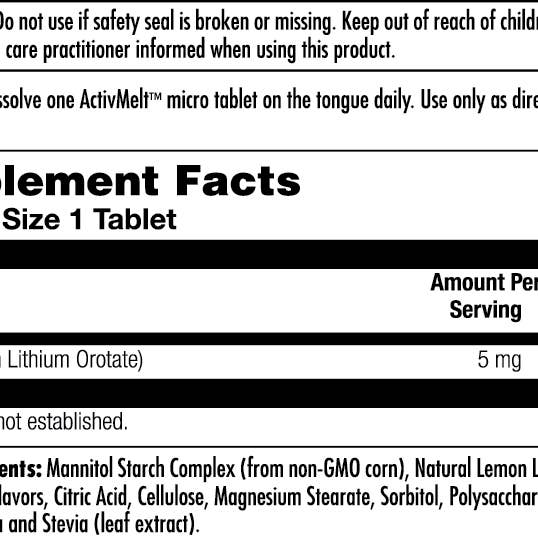 KAL - Wholesale Oral Supplement/Vitamin - Lithium Orotate 5 mg ActivMelt® Tablets1