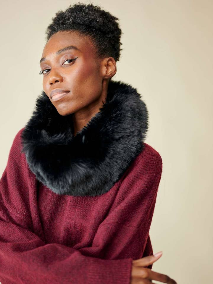 REMOVED BRAND - Vente Manteau en fourrure/fausse fourrure – femme - Tour de cou Fausse fourrure - Noir3