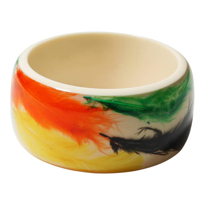 Bangle multi colored feathers resin for wholesale by Erik & Mike