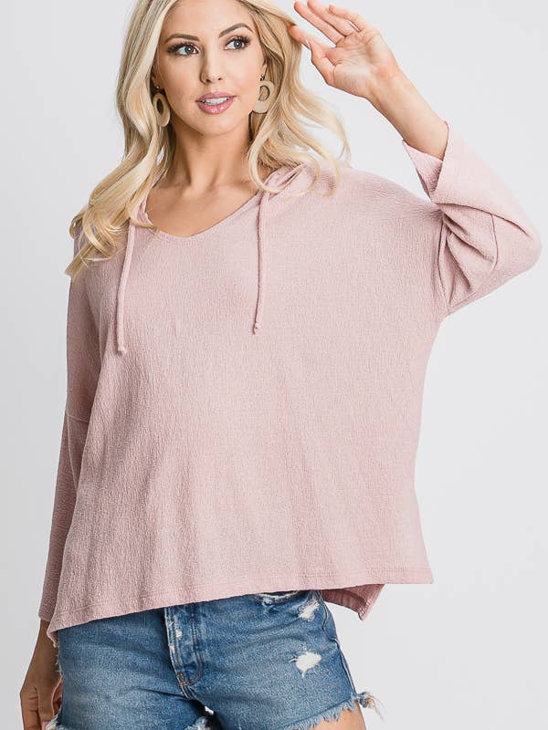 Sweat à capuche manches 3/4 tetxturé cordon de serrage. pour la vente par Tres Bien, Inc