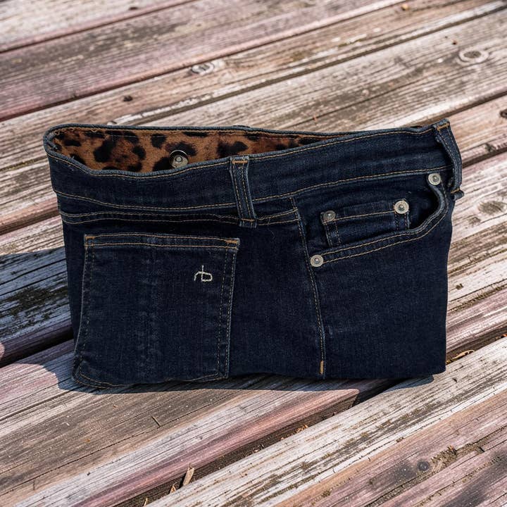 rag & bone Upcycled Premium Denim clutch - leopard for wholesale by Indigo Bags
