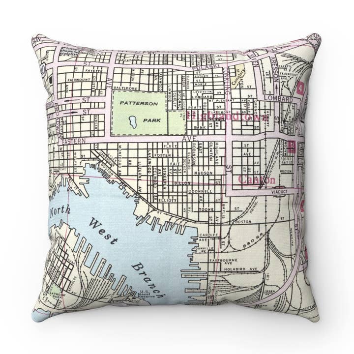 Canton Baltimore Maryland Map Throw Pillow Decorative Pillow for wholesale by Daisy Mae Designs