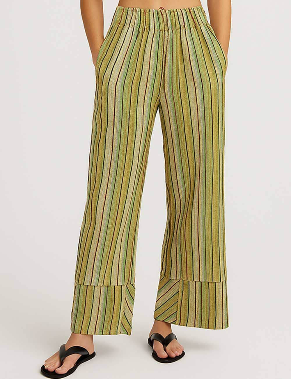 Sweetkama – wholesale Pants – Women's – Ladies Striped Elastic Waist Pockets Wide Leg Pants0