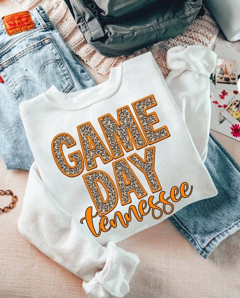 4 little hearts - Wholesale Graphic Sweatshirt - Women's - Game day orange faux embroidery sweatshirt / graphic tee