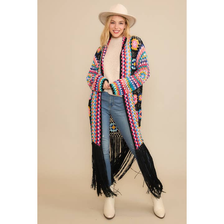 Sweet Generis - Vendita all'ingrosso Cardigan - Donna - SPOLVERINO COLORATO IN CARDIGAN CON FRANGE ALL'UNCINETTO2