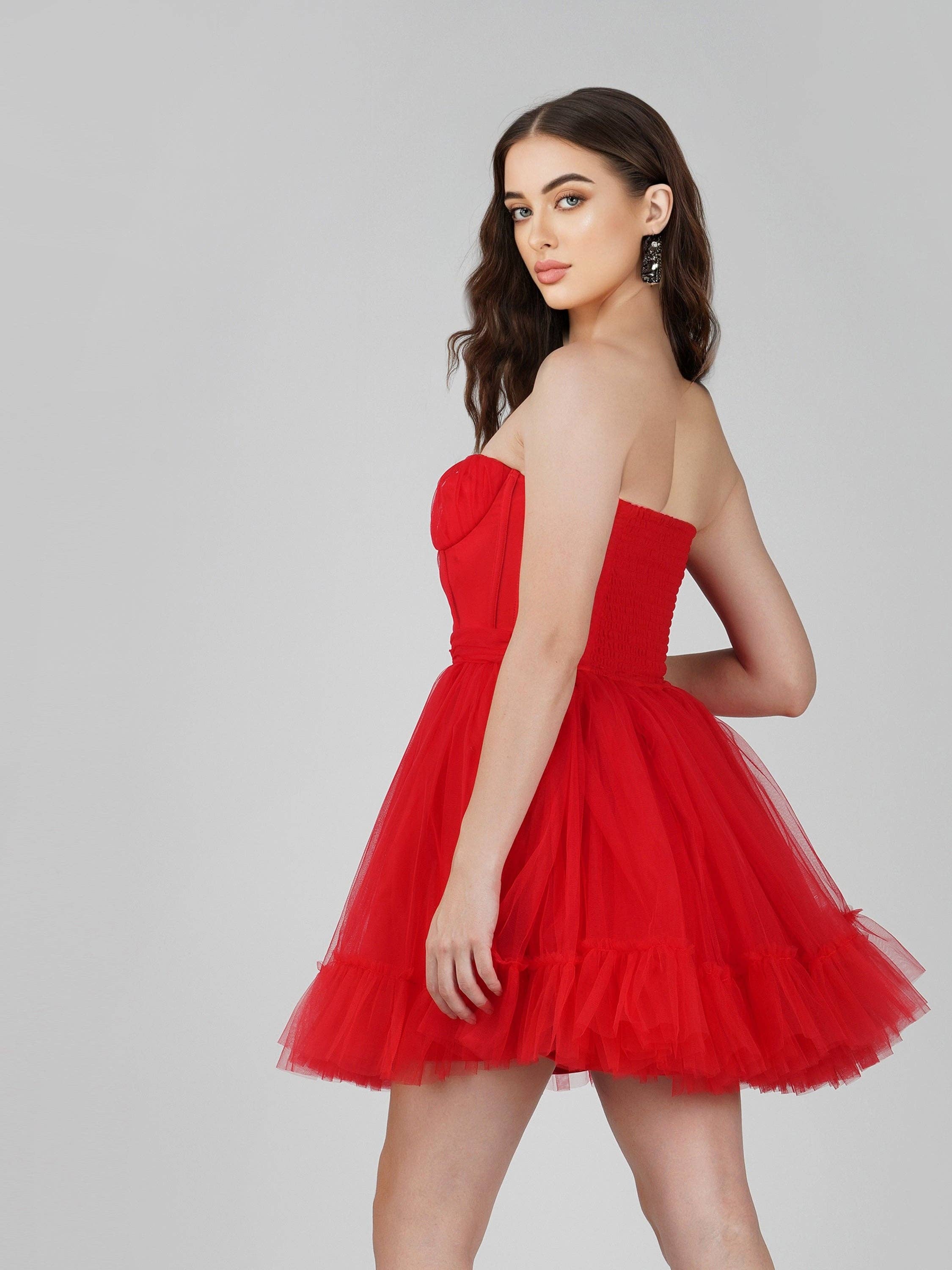 Lace & Beads – wholesale Dress – Women's – Lauren Red Tulle Mini Dress2