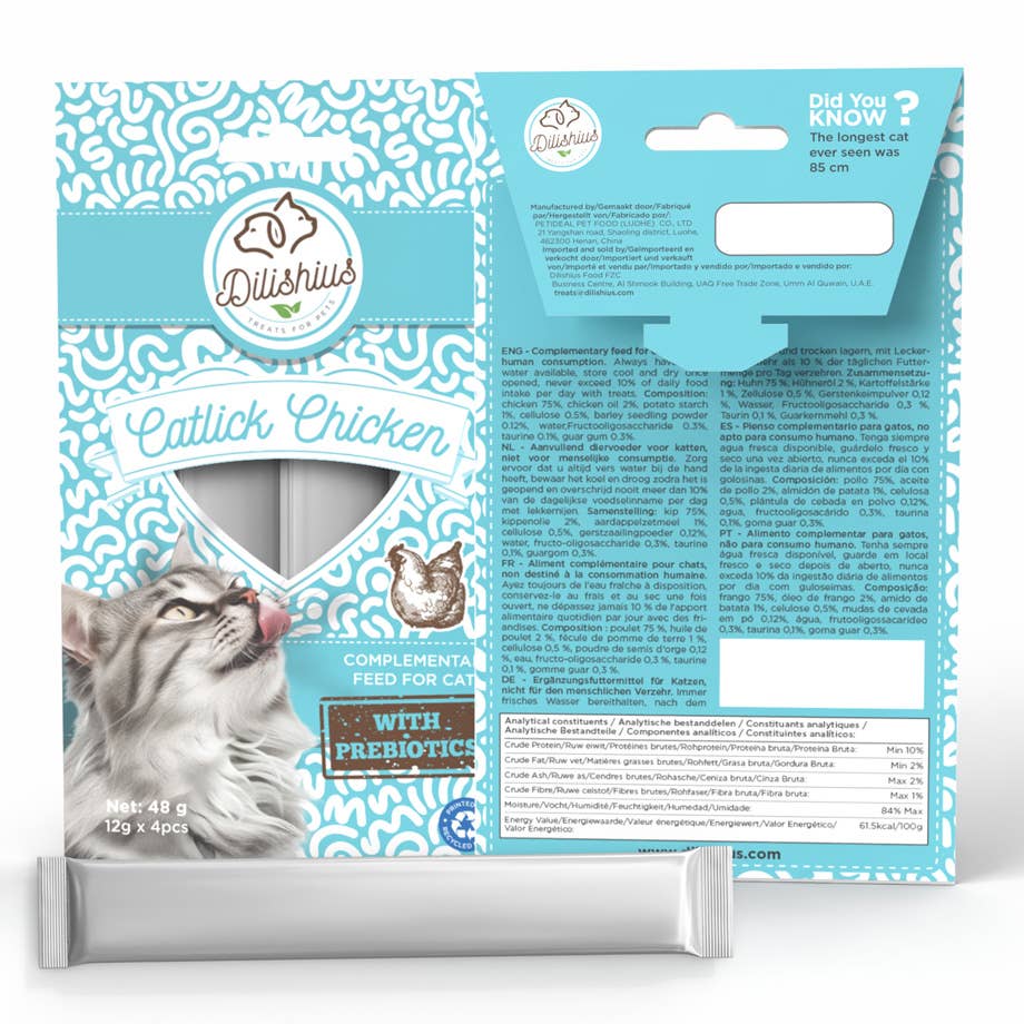 United Pet Brands - Wholesale Pet Treats - Cat - Lick Stick CHICKEN 48g Cat Treats with Prebiotics1