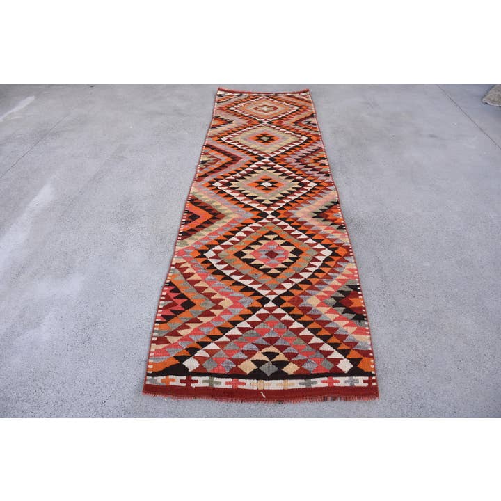 New Geometric Kilim: Red & Orange Wool Rug for wholesale by Anatolia Loom