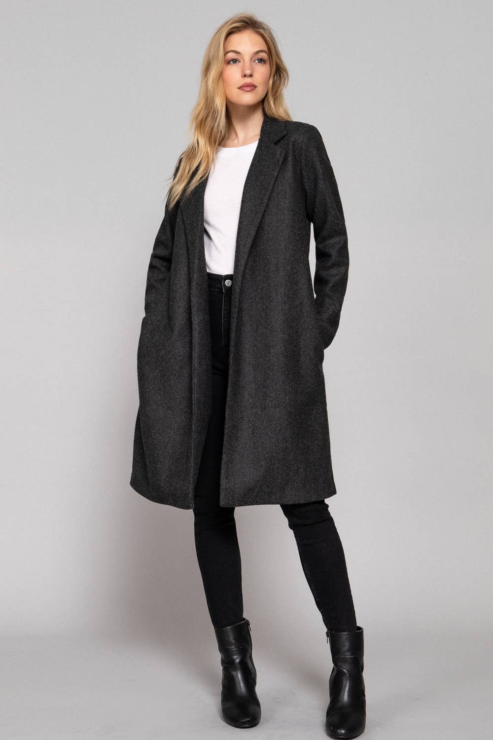Active Basic | Active USA – wholesale Coat – Women’s – Long Sleeve Open Front Soft Felt Long Coat4
