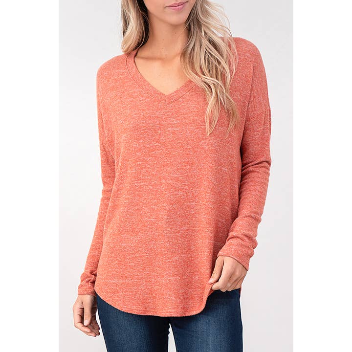 Heimious – Engroshandel Strikket top - Dame – Langærmet V-hals børstet strik top, 273872