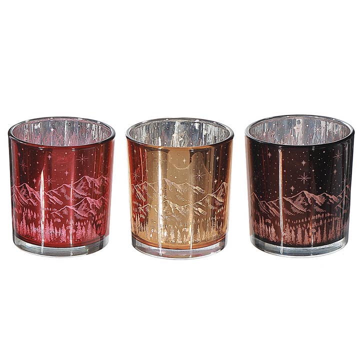 Glass Tealight Holders Midnight Forest Asstd for wholesale by IH Casa Decor