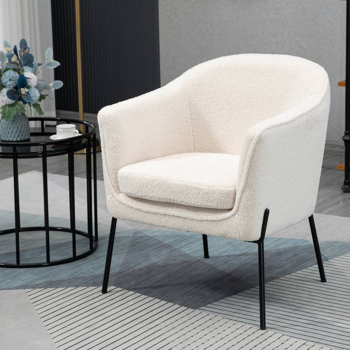 Glamour Home - Wholesale Chair - Ayame Beige Boucle Accent Chair with Black Iron Legs6