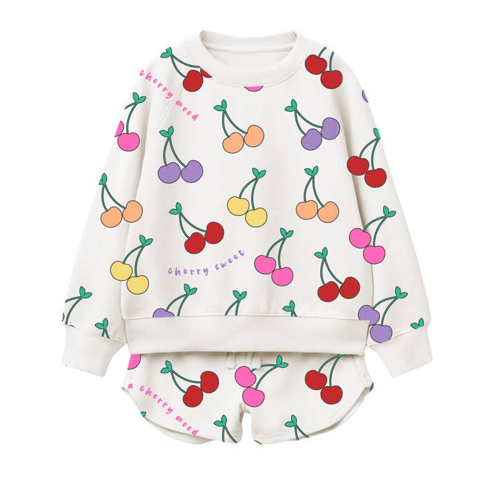 GIRLS' SET- CHERRY PRT L/S SWEATSHIRT W MATCHING SHORTS for wholesale by Silver Jeans