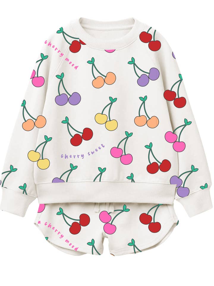 GIRLS' SET- CHERRY PRT L/S SWEATSHIRT W MATCHING SHORTS for wholesale by Silver Jeans
