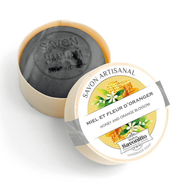 MAITRE SAVONITTO - Vente Pains de savon - Savon Miel & Fleur d'Oranger dans Boîte en Bois 100g0