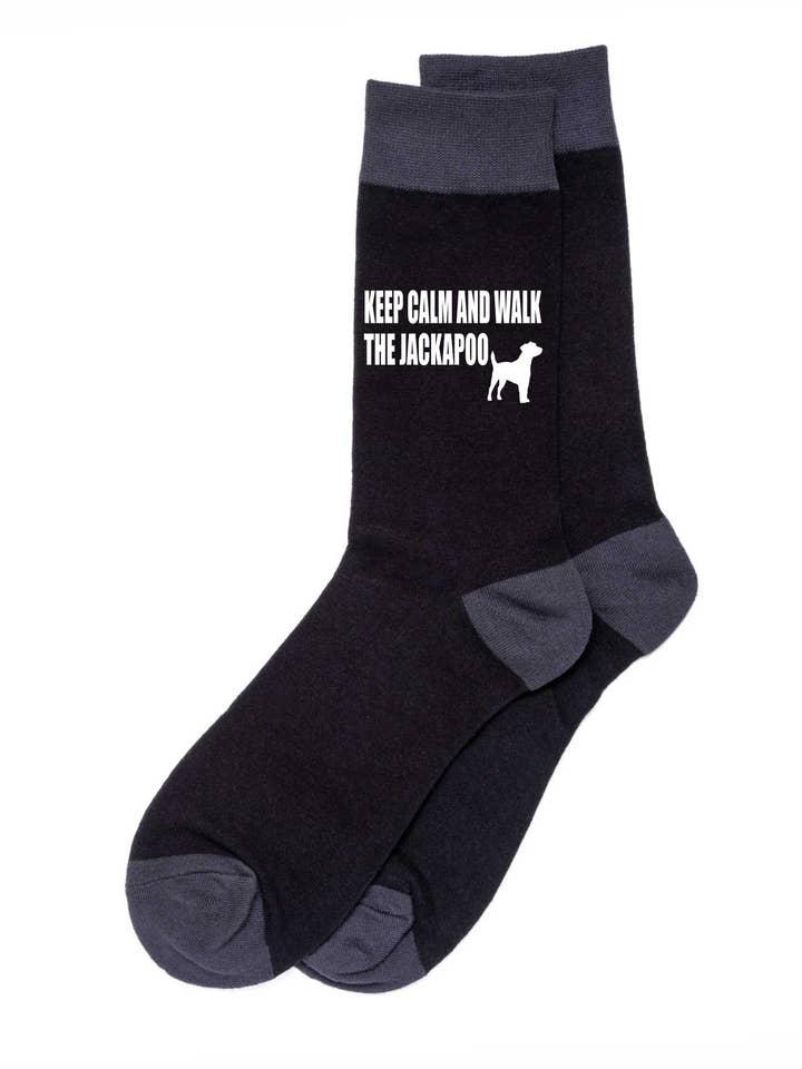 Mantieni la calma e cammina con il Jackapoo Calzini neri da uomo regalo per amanti dei cani. per la vendita all'ingrosso da parte di Print4U