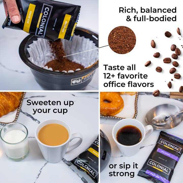 Bom Dia Brands - Wholesale Ground Coffee - Ground Coffee Packs, Dark Roast, 2.5 oz Bags, Bulk Coffee