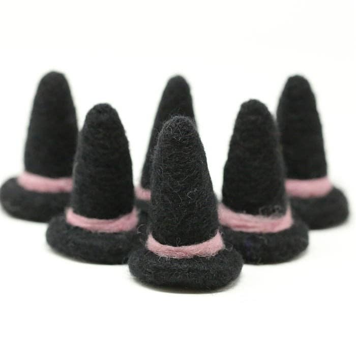 Felt Witch Hat - Black with Pink Band Halloween Wool Felt for wholesale by The Felt Pod