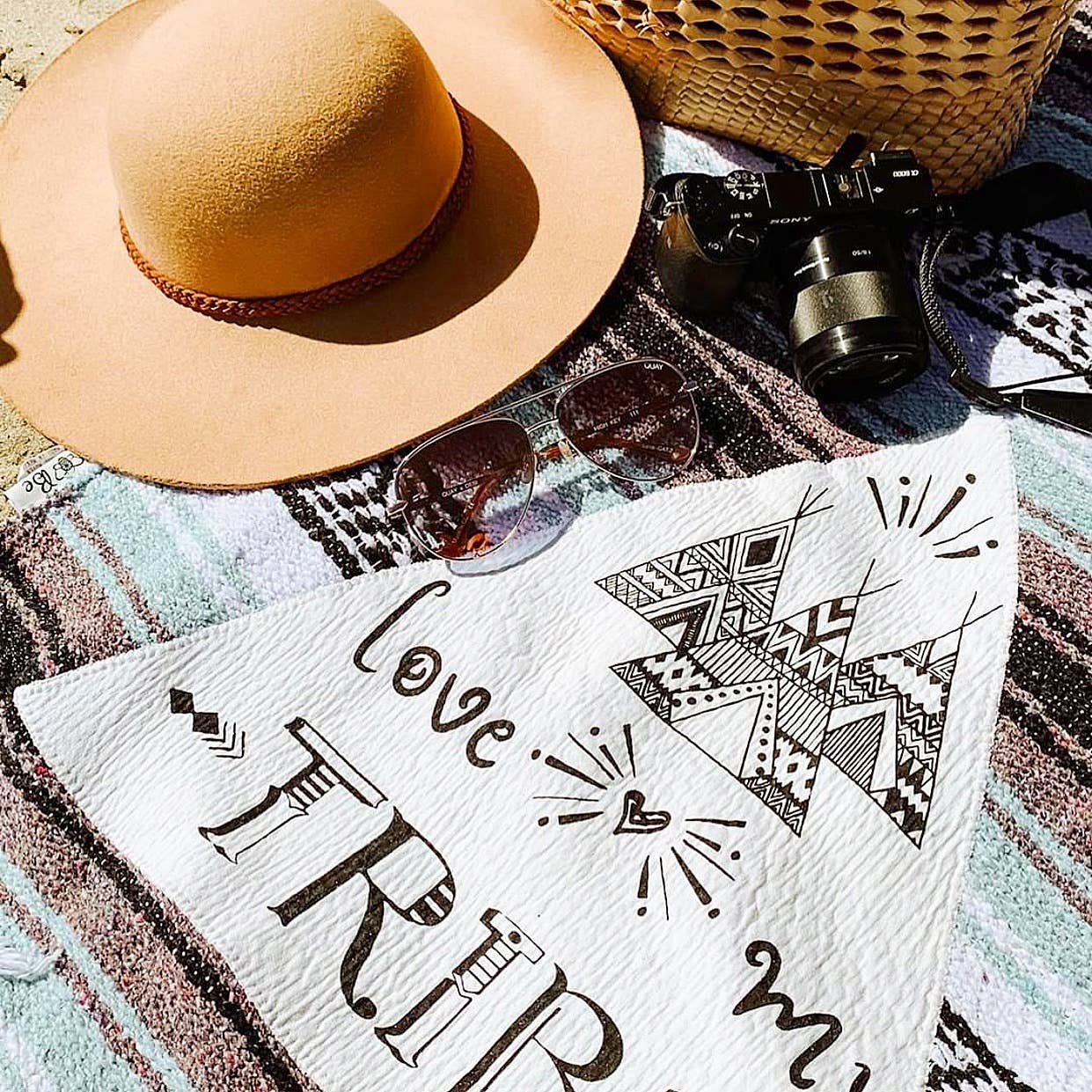 Lil Be - Wholesale Picnic Blanket - Mexican Blanket "Love My Tribe"- Mint | Yoga, Camping, Beach3