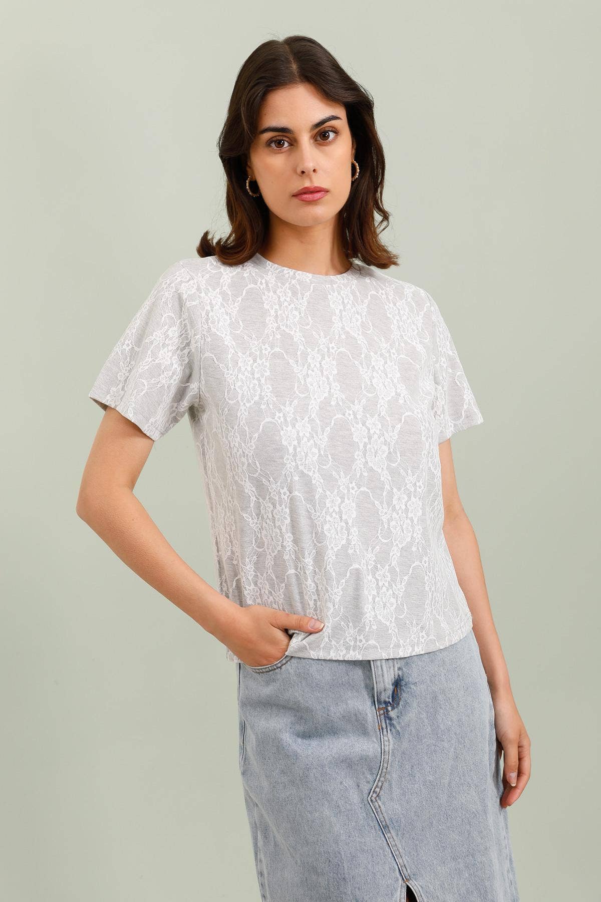 Gris Camiseta con encaje 32026 de venta al por mayor en Faire