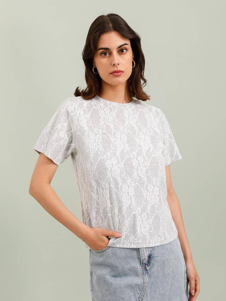 Grey 32026 LACE T-SHIRT for wholesale on Faire