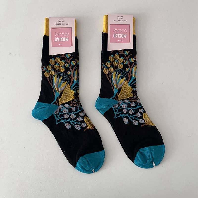 Tourtiwi - Wholesale Socks - Women's - Vintage Style Rose Floral Colored Crew Socks3