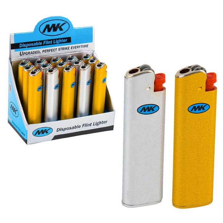 Deluxe Import Trading – wholesale Lighter – MK DISPOSABLE FLINT LIGHTER - METAL SLEEVE ASSORTED