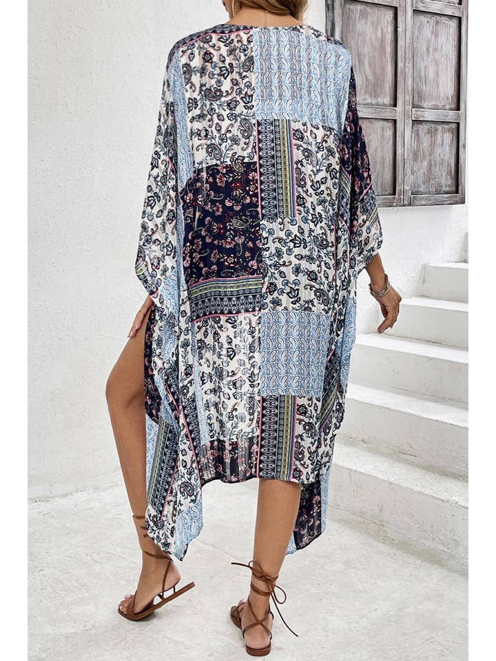 Blue Boho Floral Open Front Summer Kimono for wholesale on Faire