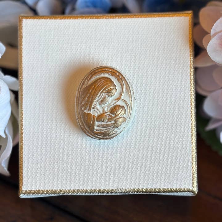 Hand Brushed Gold Leaf Mary & Baby Jesus Intaglio Canvas for wholesale by Rouge 225