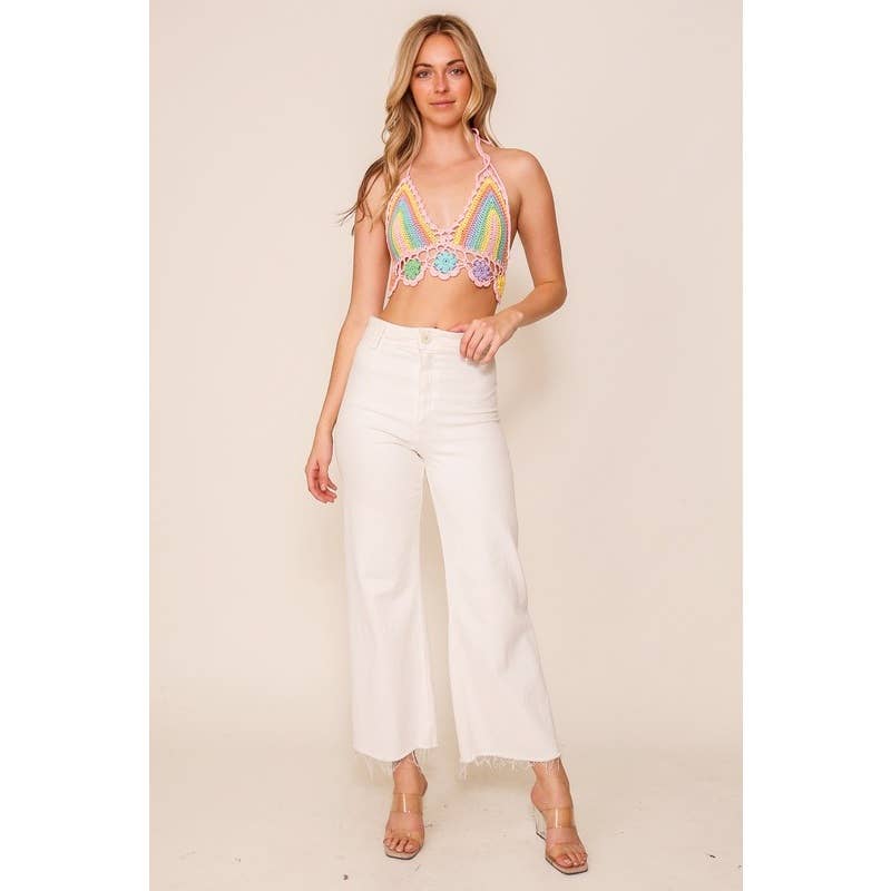 Combo rosa Top de crochet com flor arco-íris para venda a revendedores na Faire4