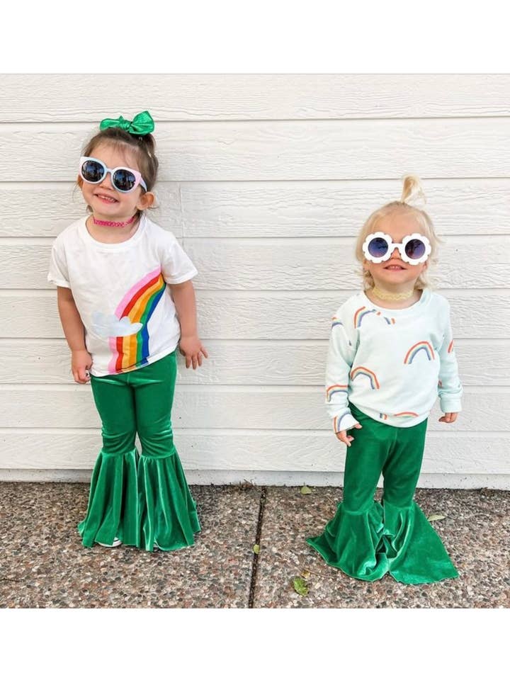 Jazy and Eve - Wholesale Pants - Kids - Kelly green velvet girl bell bottoms, green velvet flares