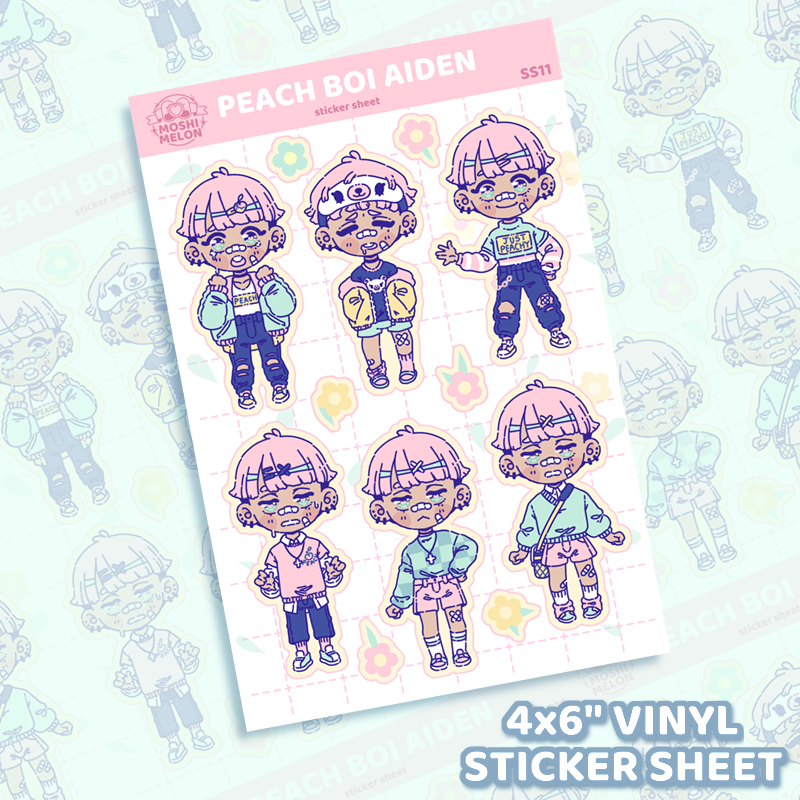 MOSHI MELON - Wholesale Sticker - Peach Boi Aiden Sticker Sheet0
