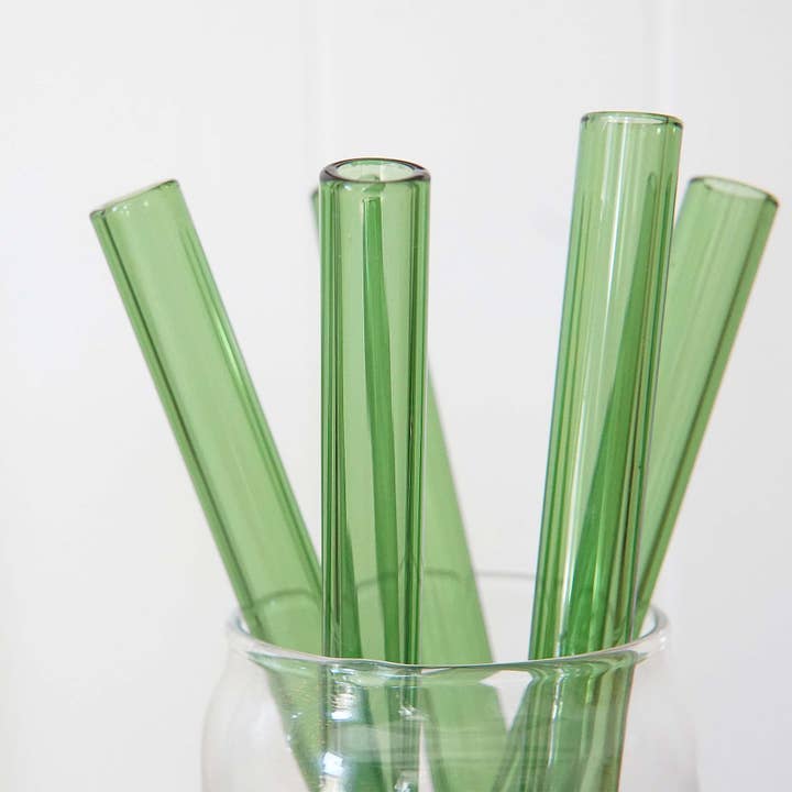 Green Wide Straight Glass Straws for wholesale by Forest Cove Home