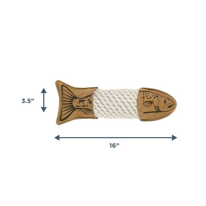 Tall Tails - Wholesale Pet Rope Toy - Dog - Natural Leather Trout Rope Tug Dog Toy - 15"