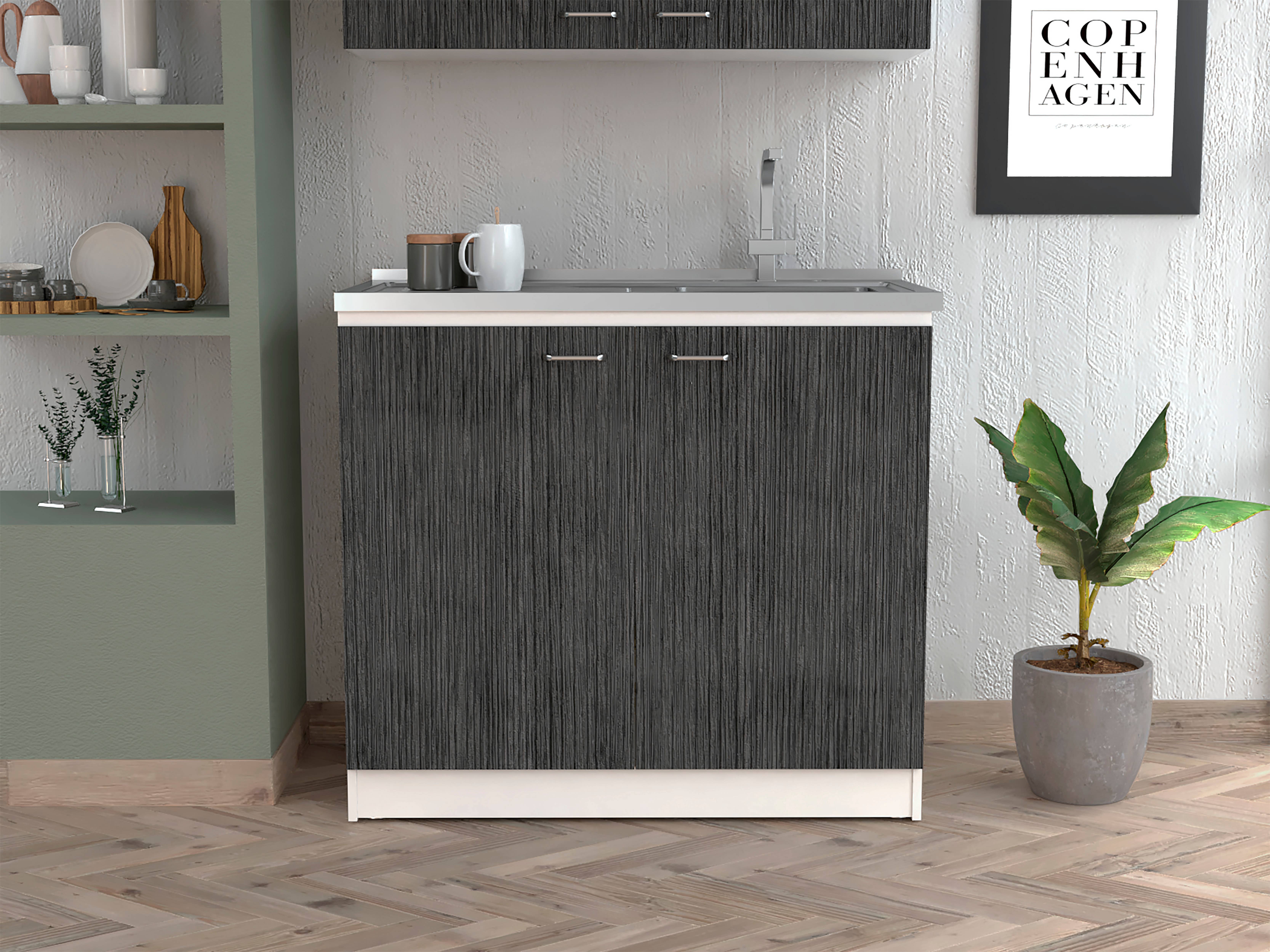 TUHOME FURNITURE – Großhandel Schrank – Napoles Einbauspüle, zwei Regale, Doppeltürschrank2