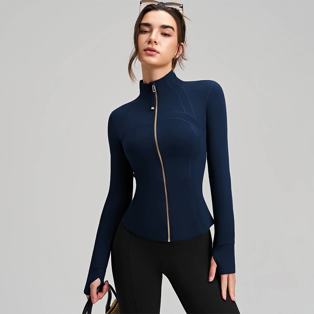 Sodalemon – wholesale Athletic top – Women′s – Women Slim-Fit High-Neck Finger-Loop Yoga Long Sleeve0