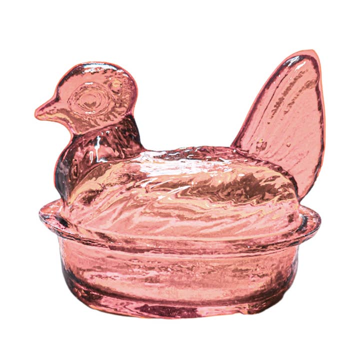 Nistende Hühnerschale & Deckel - ROSE | Mundgeblasenes Glas - Kolumbien für den Großhandel von Kitchen One