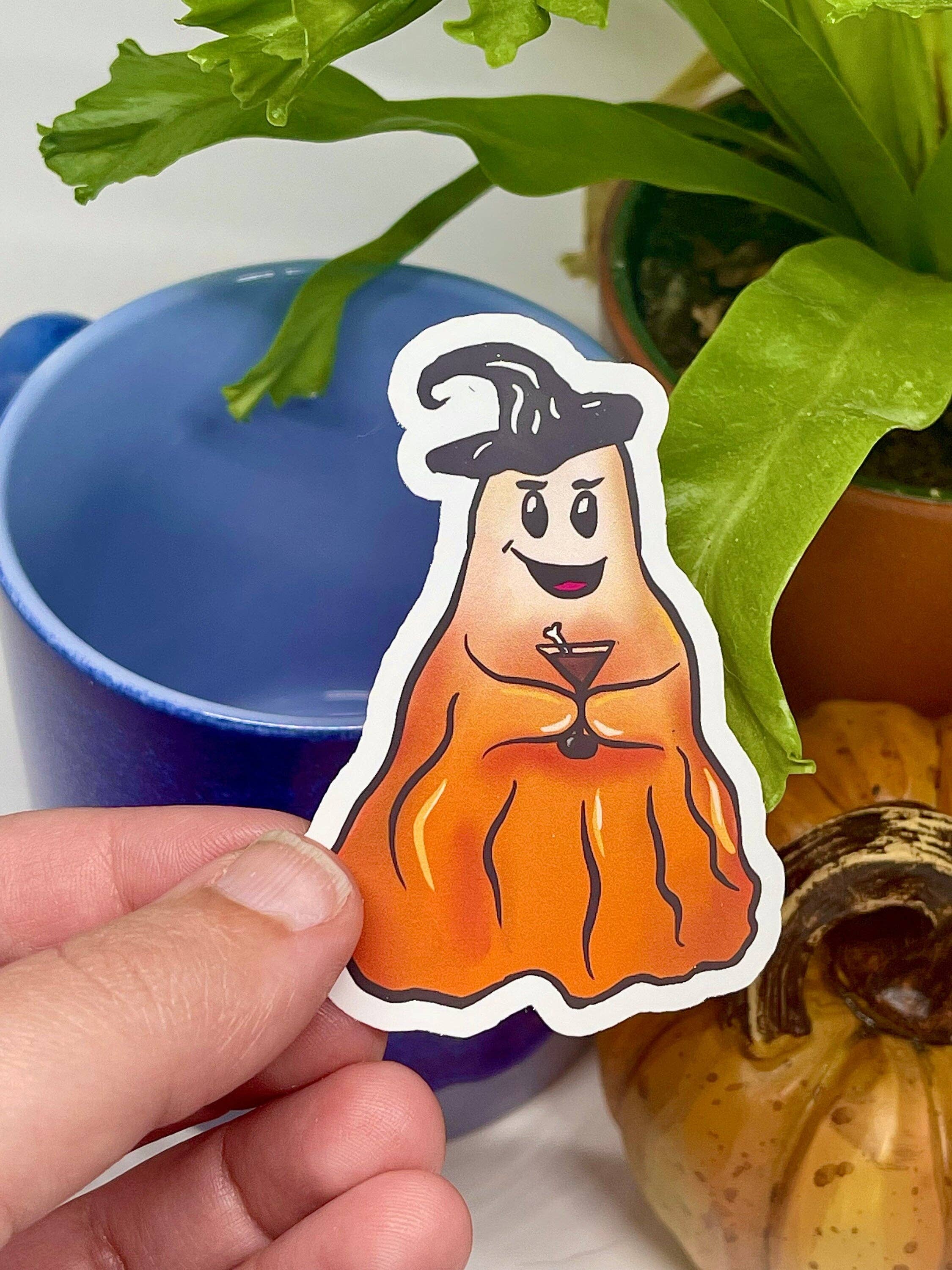 Saturnalia Design Lab - Wholesale Sticker - MARTINE THE GHOST Sticker, Martini-Drinking Ghost, Halloween Stickers, Gifts for Stationary Lovers, Gifts for Him, Halloween Stickers0